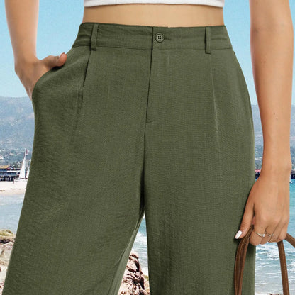 Womens Casual Wide Leg Pants High Waisted Button Down Straight Long Trousers Palazzo Pants Elegant Woman Flared Pants Youthful