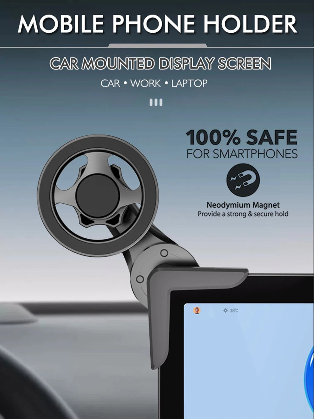 New Car Mounted Display Screen Magnetic Mobile Phone Holder 360 Degree Rotation Foldable Mount Usded for Car Electric Vehicle