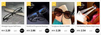 Progressive Reading Glasses Multifocal Anti-blue Light Glass Glasses Half Frame Metal Alloy Men and Women +1.0 +1.5 To +4.0