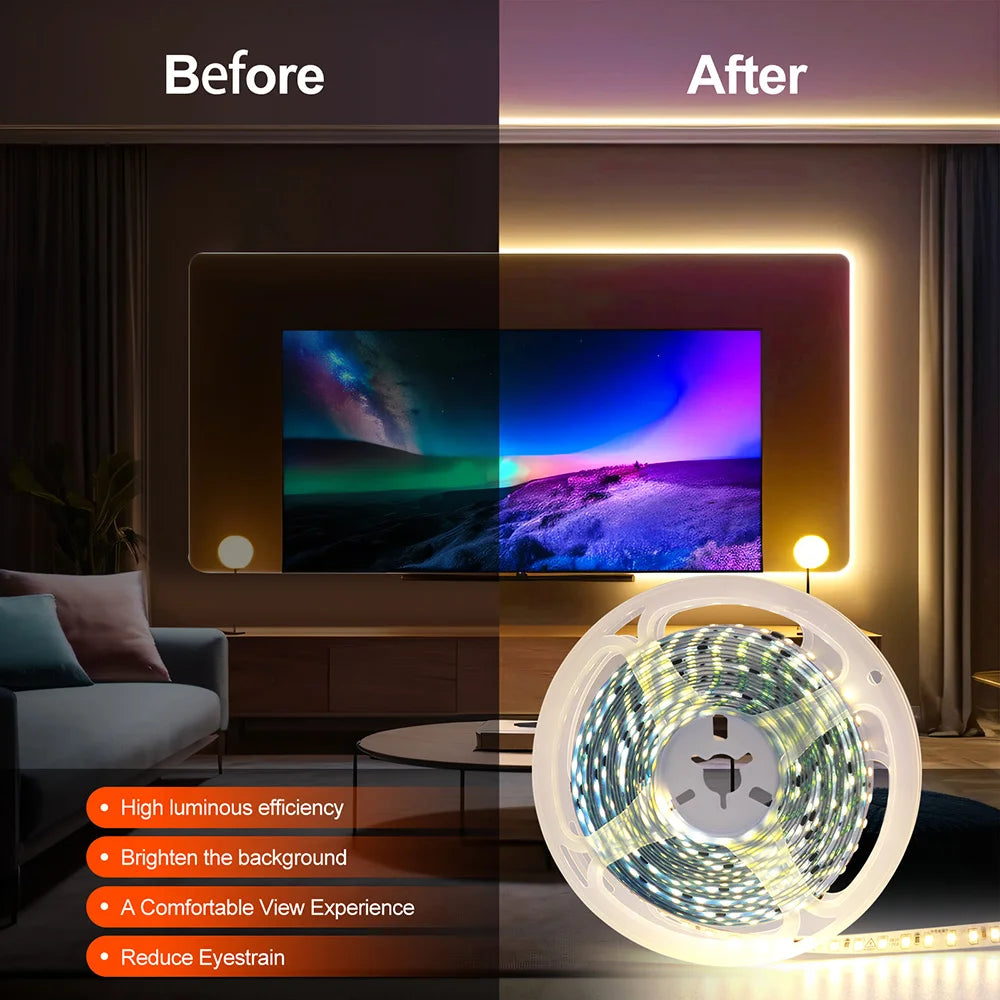 5m 10m 20m 50m LED Strip Light AC 220V 230V 240V IP55 2835 120 LEDs Flexible Ribbon Rope Lights Tape 9 Colors Home Decoration