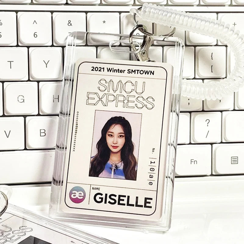 Small Card Access Control Card Cover Acrylic Transparent Double Card Protection Cover Elastic Keychain ID Card Bus Work Card