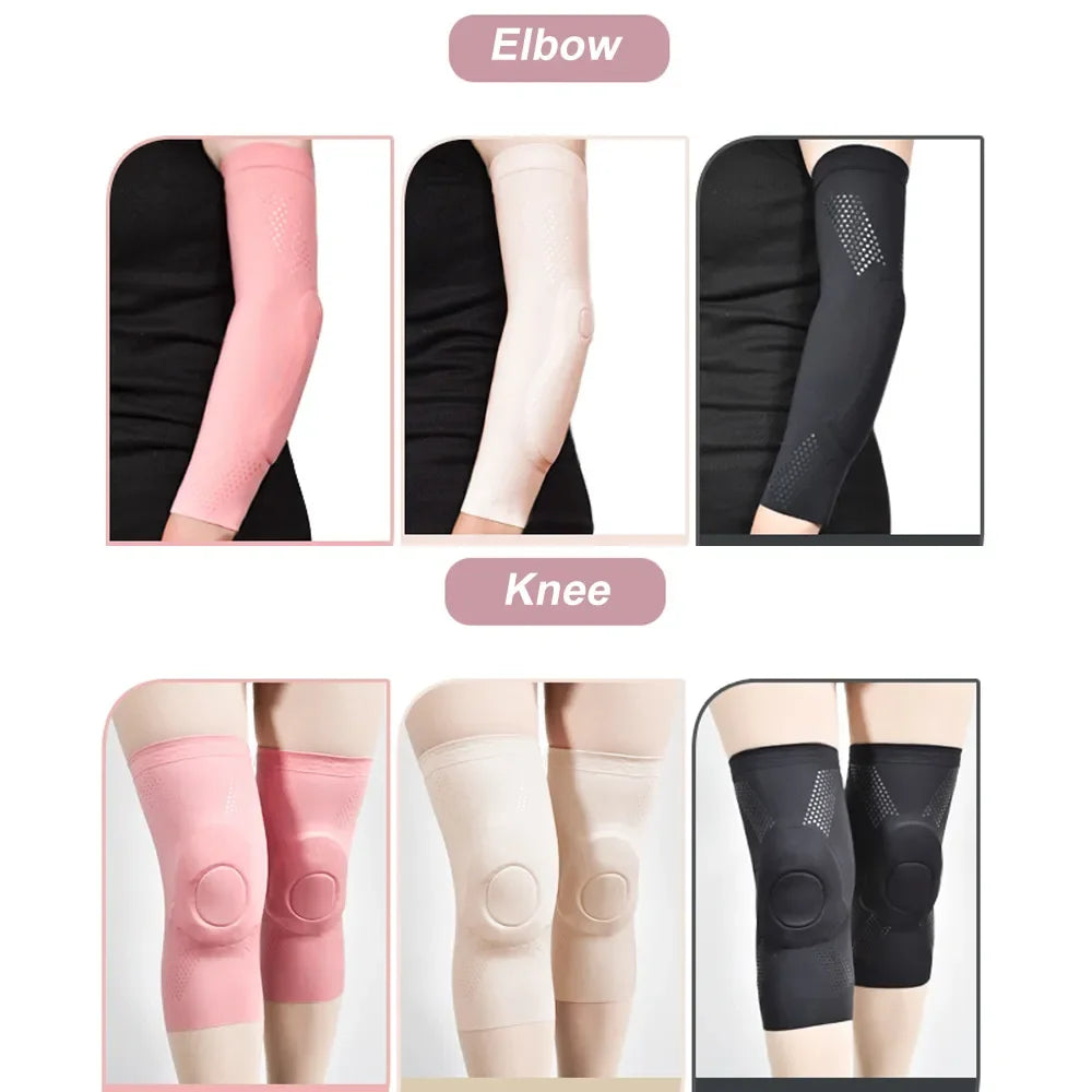 1Pair Compression Knee Elbow Pads With Silicone Gel Pad, Volleyball Knee Pads for Women Girls Dancers Yoga Pole Floor Dance