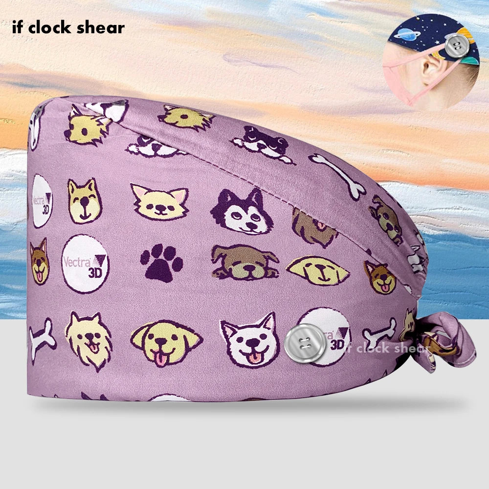 Printing Clinic Pharmacy Work Hat Dentistry Operating Room Doctor Scrubs Hats Adjustable Medical Nurse Accessories Surgical Caps