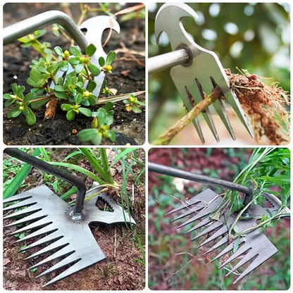2 in 1 Garden Weeder Rake 4/5/6/11Teeth Agricultural Rake Crescent Shaped Hoe Loosening Soil Digging Agricultural Tool