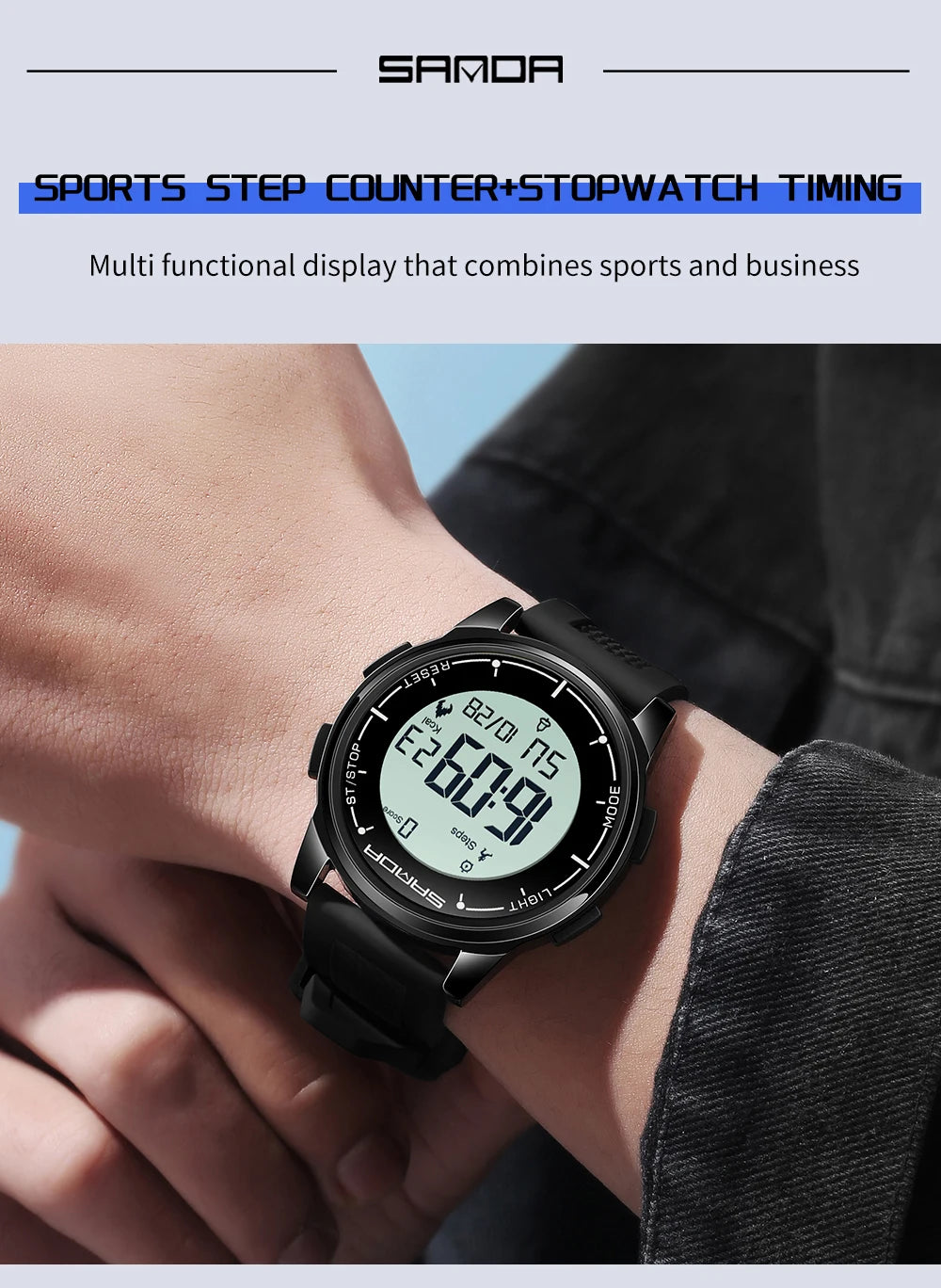 SANDA 9064 Student Sports Quartz LED Electronic Watch Calorimeter Step Electronic Watch Sleep Monitoring Smart Electronic Watch