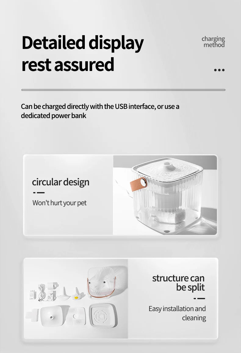 Pet Cat Water Fountain Automatic Dispenser for Pets Cat and Dog Drinking Basin Live Water Circulating Pet Water Feeder Portable