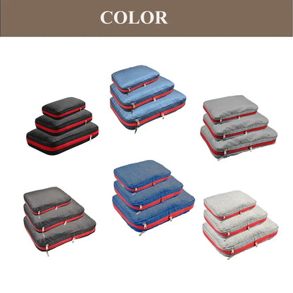 3PCS Set Travel Compression Packing Cubes Double Layer Portable Pouch Waterproof Nylon Storage Bags for Clothes Shoes Suitcases