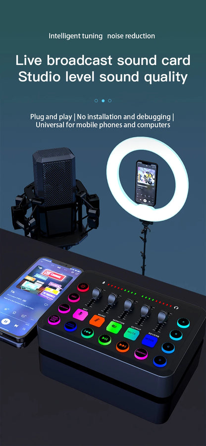 Likheung F11 Live Sound Card Streaming 5-Channel Mixer Sound Card Audio Mixer Professional Studio for Game Voice Podcast Live