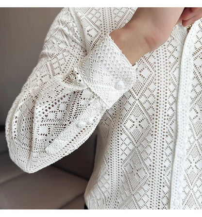 Quality Hollow Shirts For Men Korean Luxury Clothing Fashion Sexy Lace Men's Social Shirt Dress Slim Fit Long Sleeve Prom Tuxedo