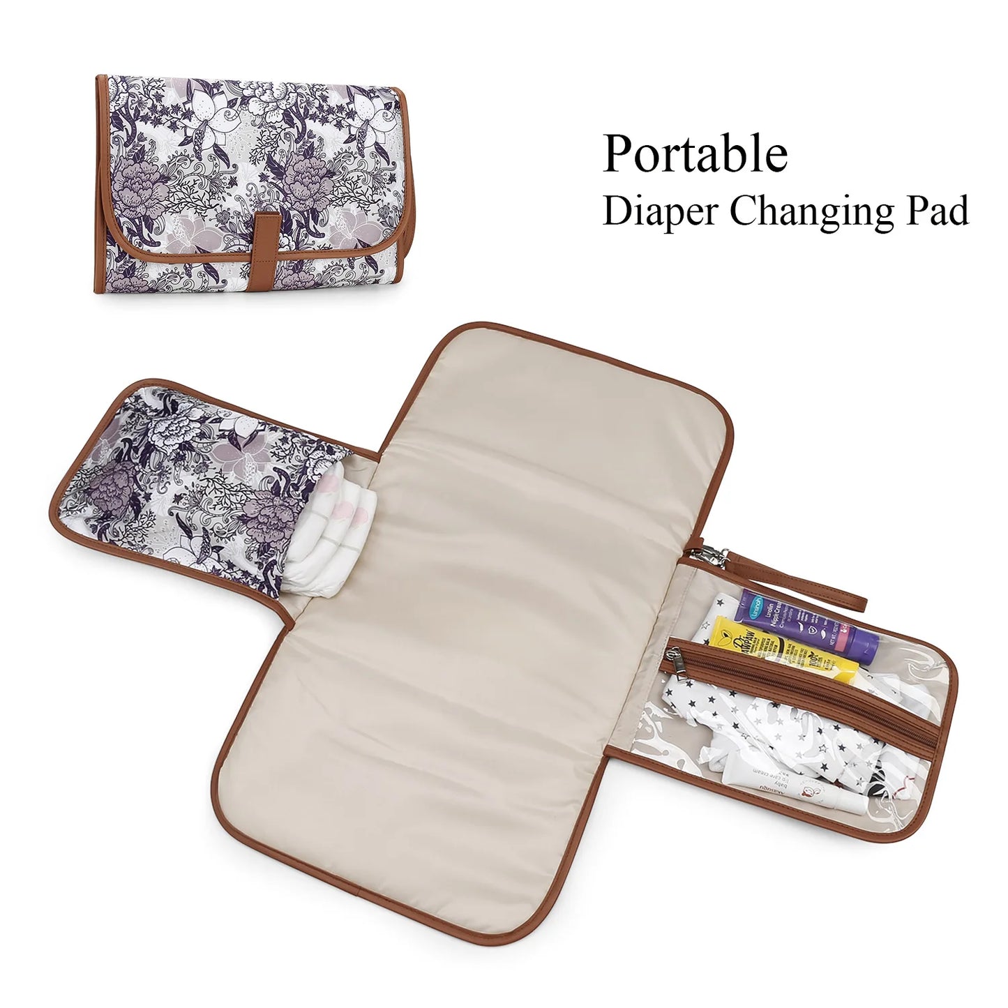 New Portable Diaper Changing Pad, Portable Changing pad for Newborn Girl & boy - Baby Changing Pad with Smart Wipes Pocket