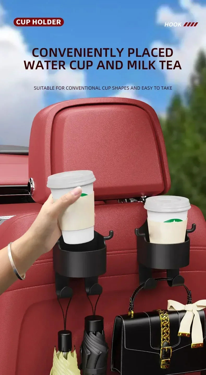 2Pcs Car Seat Headrest Hook Hanger Storage Organizer Universal with Cup Holder for Handbag Fit Universal Vehicle Car Accessories