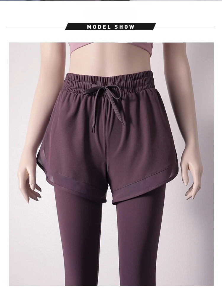 Yoga Pants Leggings Two-piece Skirt Style Quick-drying Workout Yoga Pants Women Pockets Sport Trousers Leggings