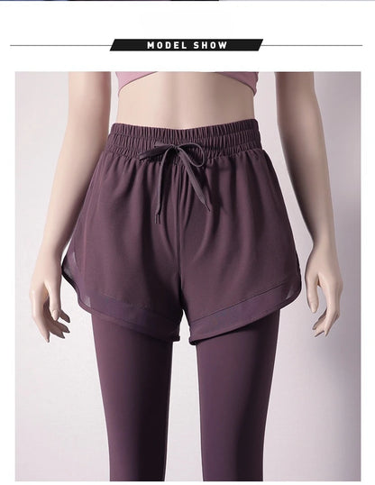 Yoga Pants Leggings Two-piece Skirt Style Quick-drying Workout Yoga Pants Women Pockets Sport Trousers Leggings