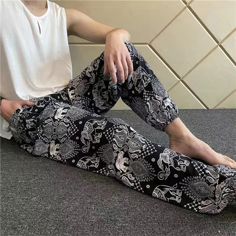 Women's Casual Print Palazzo Pants, Loose Sleep Pyjama Pants, Wide Leg, Thin Shorts, Cropped Pants, Summer Outdoor, ouc1143