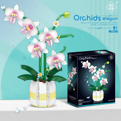 Orchid Building Blocks Flowers, Home Décor Accessory for Adults, Botanical Collection, Valentines Day Gift Idea (606 Pcs)