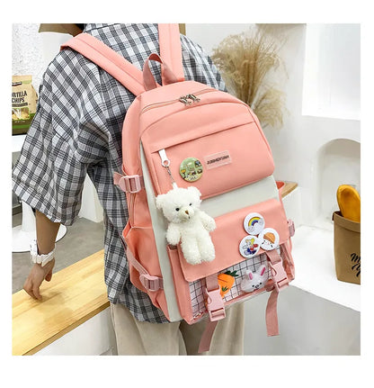 New Large-Capacity Primary School Junior High School Students Shoulders Backpack High School Five Sets of Multi-Compartment Fash