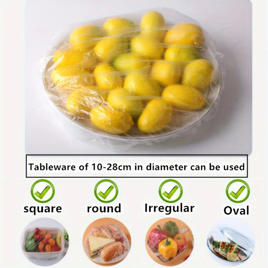 100pcs Disposable Fresh-keeping Cover, Plastic Food Storage Covers, Reusable Bowl Covers Stretch Lids, Elastic Cover Bag