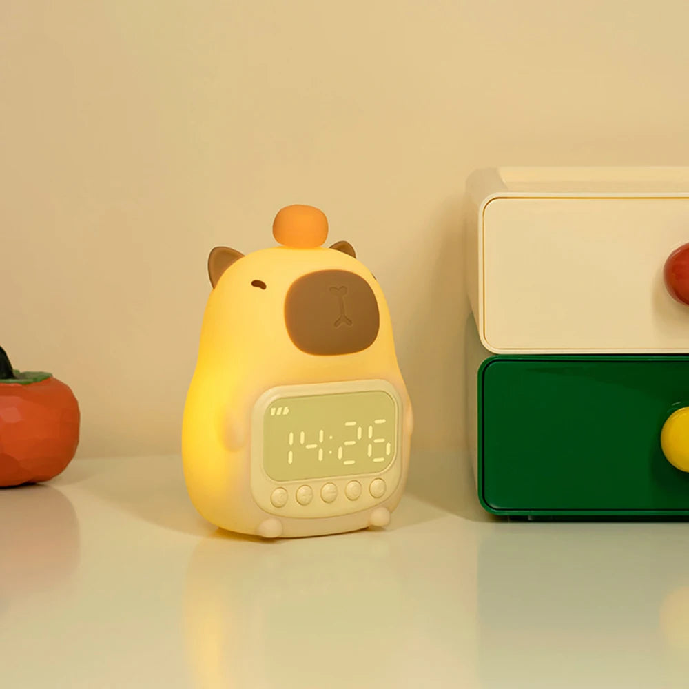 Cute Capybara Clock LED Digital Alarm Clock Rechargeable Table Clock Study Work Clock 12/24H Bedside Clock with Night Light