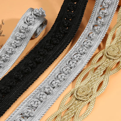 1 Yards Floral Embroidered Lace Ribbon DIY Apparel Sewing Fabric Gold Handmade Crafts Materials