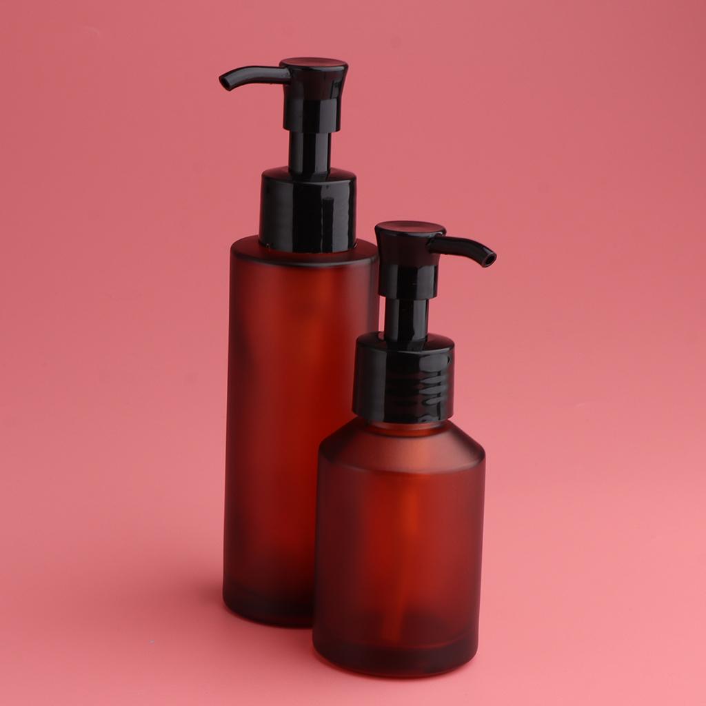 of 2Pcs Refillable Glass Pump Bottles for Dispensing Lotions, Shampoos and Massage Oils