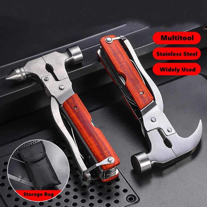 Camping Gear Multitool,Survival Gear for Outdoor Hunting Hiking, Emergency Escape Tool with Axe,Hammer,Plier,Knife,Bottle Opener