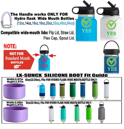 Paracord Handle For Wide Mouth Water Bottle And Silicone Sleeve Boot Compatible With Hydro Flask Tumblers Accessories