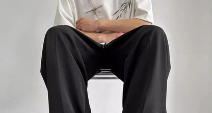 Social Tailoring Business Work Man Suits Pants Office Ice Silk Cooling Trousers for Men Fabric Korean Style Clothes Designer Up