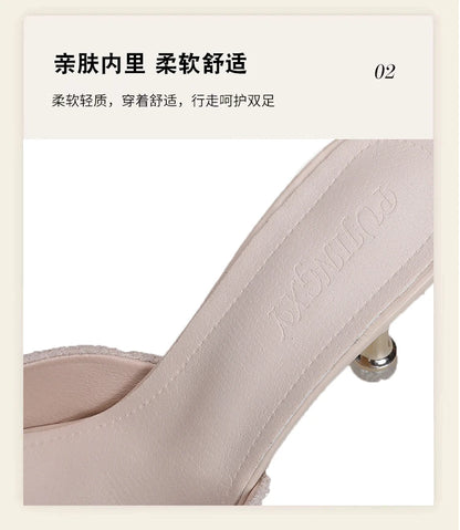 New Women's Slippers High Heel Closed Pointed Toe Shoes Sexy Ladies Heeled Sandals for Women