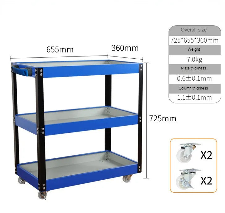 Mechanical Workshop Tools with Wheels, Tool Carts 3-layer Mobile Tool Car, Multifunctional and Heavy-duty Auto Repair Parts Car