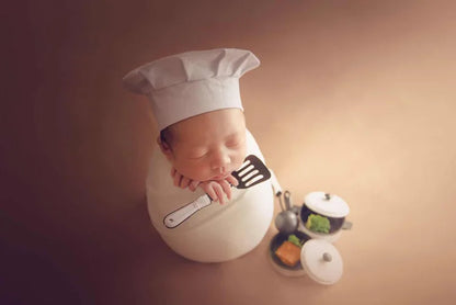 Bebe Hat Newborn Photography Chef Hat Mini Kitchen Utensils And Appliances Suit Infant Theme Photography Accessories