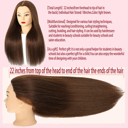 100% Real Human Hair Doll Head For Hairstyle Professional Training Head Kit Mannequin Head Styling To Practice Hot Curl Iron St