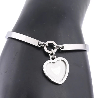 3pcs Stainless Steel Cuff Bracelet Base Blanks Fit 12mm Heart Cabochon Bangle Bezel Setting Trays Diy Jewelry Findings