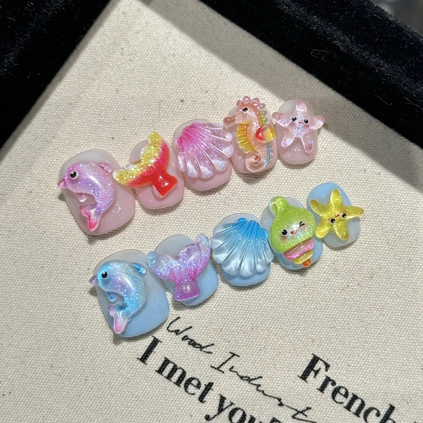 10Pc Acrylic Kawaii Press on Nails Cute Funny Fake Nails with Cartoon Animal Nails Wearable Short Square Full Cover Manicure Tip