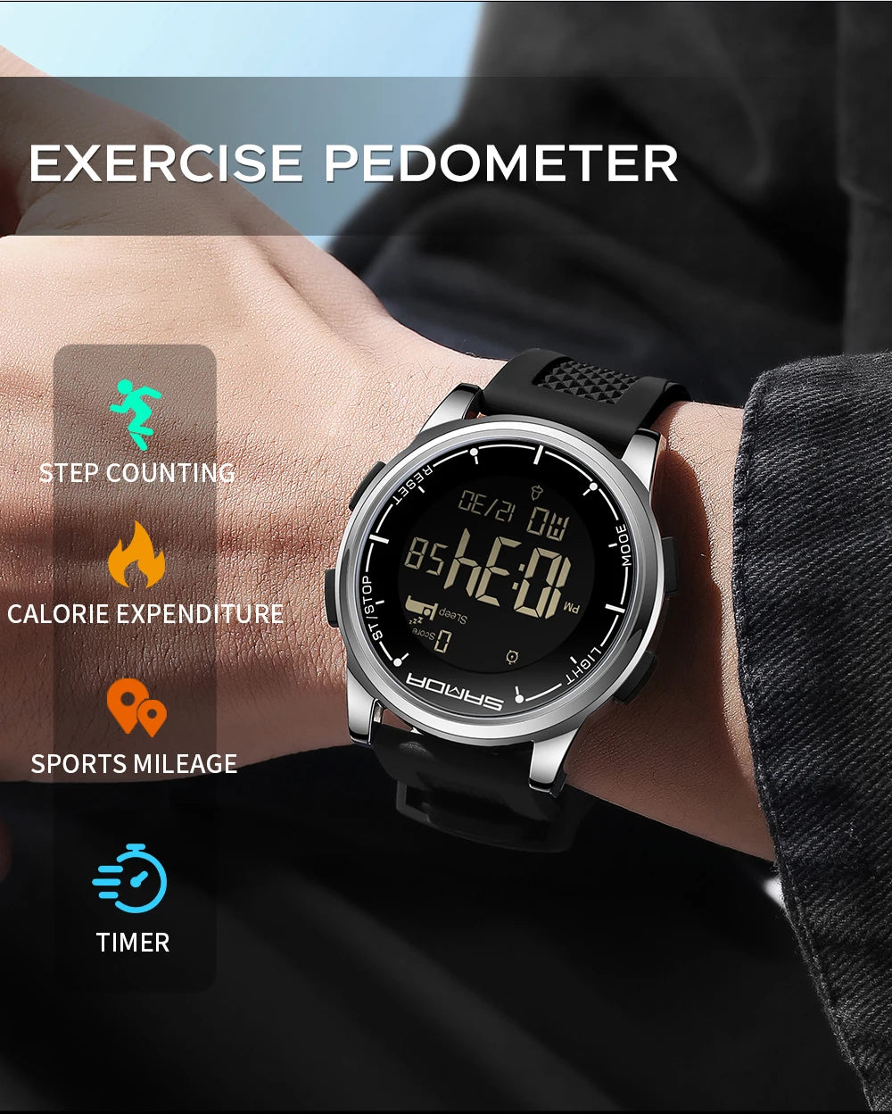 SANDA 9064 Student Sports Quartz LED Electronic Watch Calorimeter Step Electronic Watch Sleep Monitoring Smart Electronic Watch