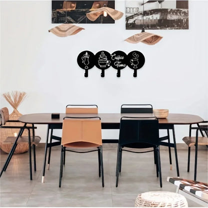 4 Hooks Coffee Time Written, Decorative Kitchen Hooks, coffee Mug Decorated,  Mug Holder Towel Holder Iron Crafts，Wall hanging