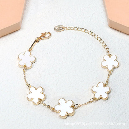 Fashion Double Sided Plant Five Leaf Plum Blossom Charm Bracelets For Women Girl Waterproof Clover Jewelry Gifts Best Friends