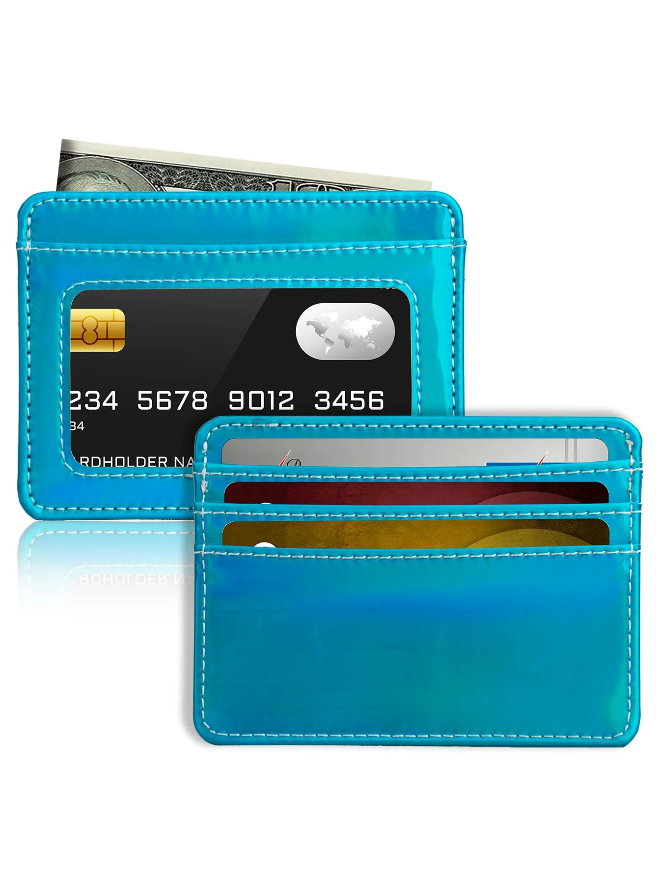RFID Blocking Credit Card Holder Wallet for Women Men, Slim Minimalist Front Pocket Wallet with Laser Colors