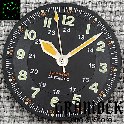 Gramock Classics Sterile 29mm Pilot Black Watch Dial Part for NH35/36 ETA PT5000 Miyota Mingzhu DG ST2130 Movement Part Hand Set