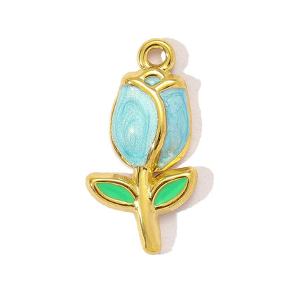 3pcs/Lot Sweet Gradient Enamel Rose Stainless Steel Diy Charm Women Rainbow Flower Waterdrop Necklace Pendant Love Heart Jewelry