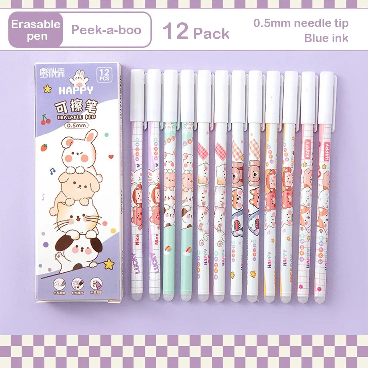 12PC 0.5mm Syringe Erasable Pen Korean Stationery Simple Kawaii Writing Pen Student Stationery Cultural and Educational Supplies