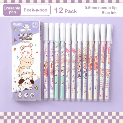 12PC 0.5mm Syringe Erasable Pen Korean Stationery Simple Kawaii Writing Pen Student Stationery Cultural and Educational Supplies
