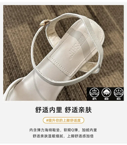 Sandals, 2025 Summer New Fashion Gentle Retro Chunky Non-slip Sandals, A Line with 5cm High Heels Summer Beach Sandals