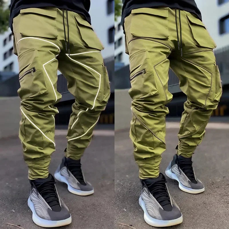 New 2025 Men‘s Casual Cargo Pants Loose Fashion Striped Multi Pocket Sports Fitness Hip Hop Jogger Trousers Male Cargo Pants