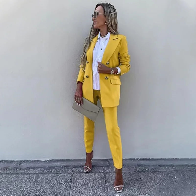 2-Piece Women's Office Suit Set - Elegant Long Sleeve Blazer & Pants, Formal Business Attire, Professional Workwear Collection