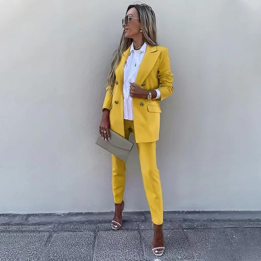 2-Piece Women's Office Suit Set - Elegant Long Sleeve Blazer & Pants, Formal Business Attire, Professional Workwear Collection