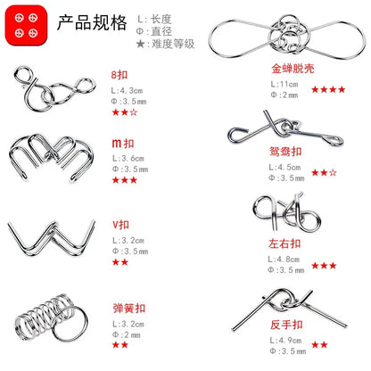 8Pcs/Set Metal Montessori Puzzle Wire Mind Brain Teaser Puzzles Children Adults Interactive Game Reliever Educational Toys