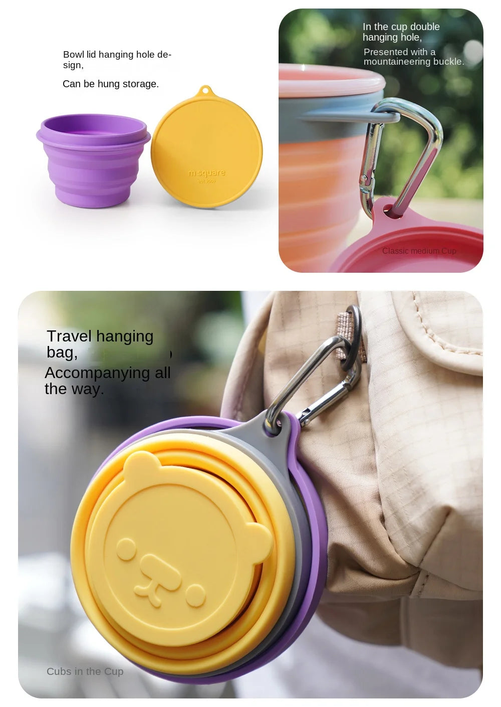 Silicone Bowl Foldable with Lid Camping Baby Travel Portable Round Large Food Container Heat Resistant Salad Bowl