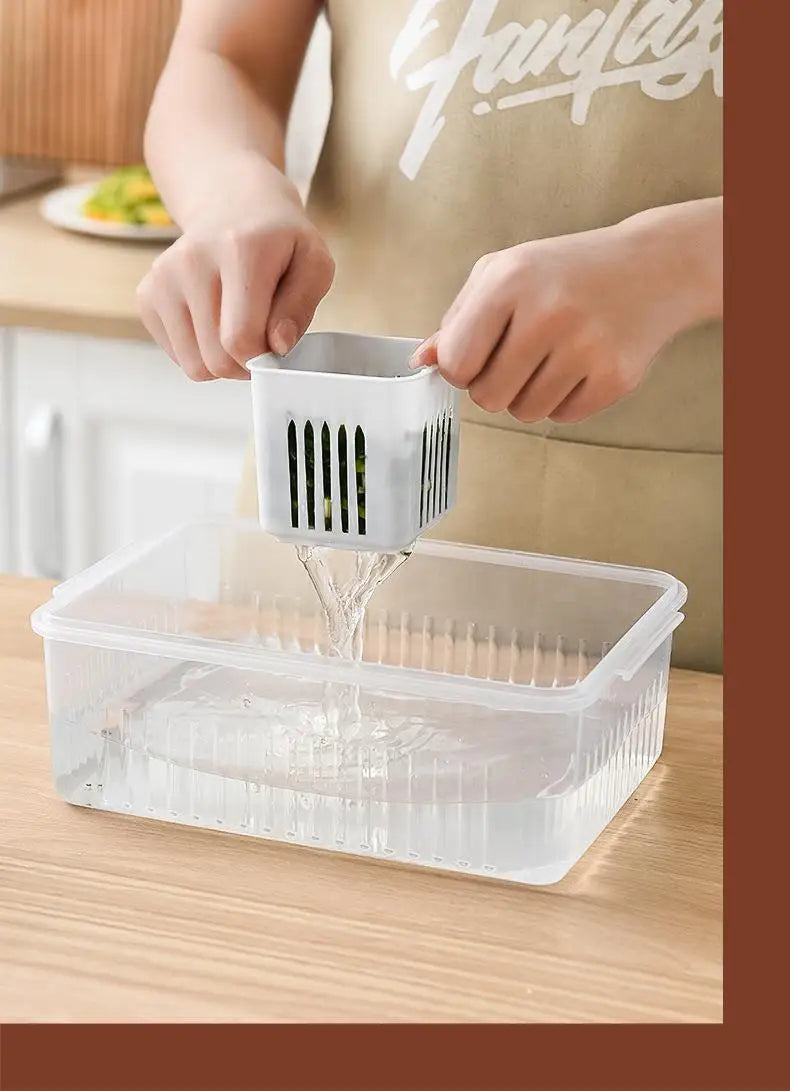 Six Grid Refrigerator Crisper Storage Containers Fridge Fresh Vegetable Fruit Boxes Drain Basket Kitchen Organizer Tools