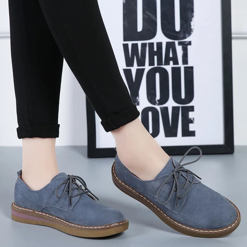 Fashion Woman Comfortable Daily Business Office Shoes Lace Up Genuine Leather Casual Women's Shoe Spring Autumn