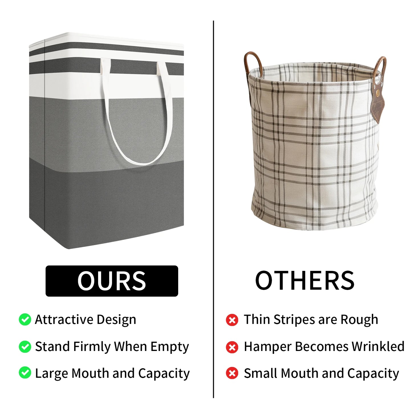 Large Laundry Baskets Waterproof Freestanding Laundry Hamper Collapsible Tall Clothes Hamper with Extended Handles for Clothes
